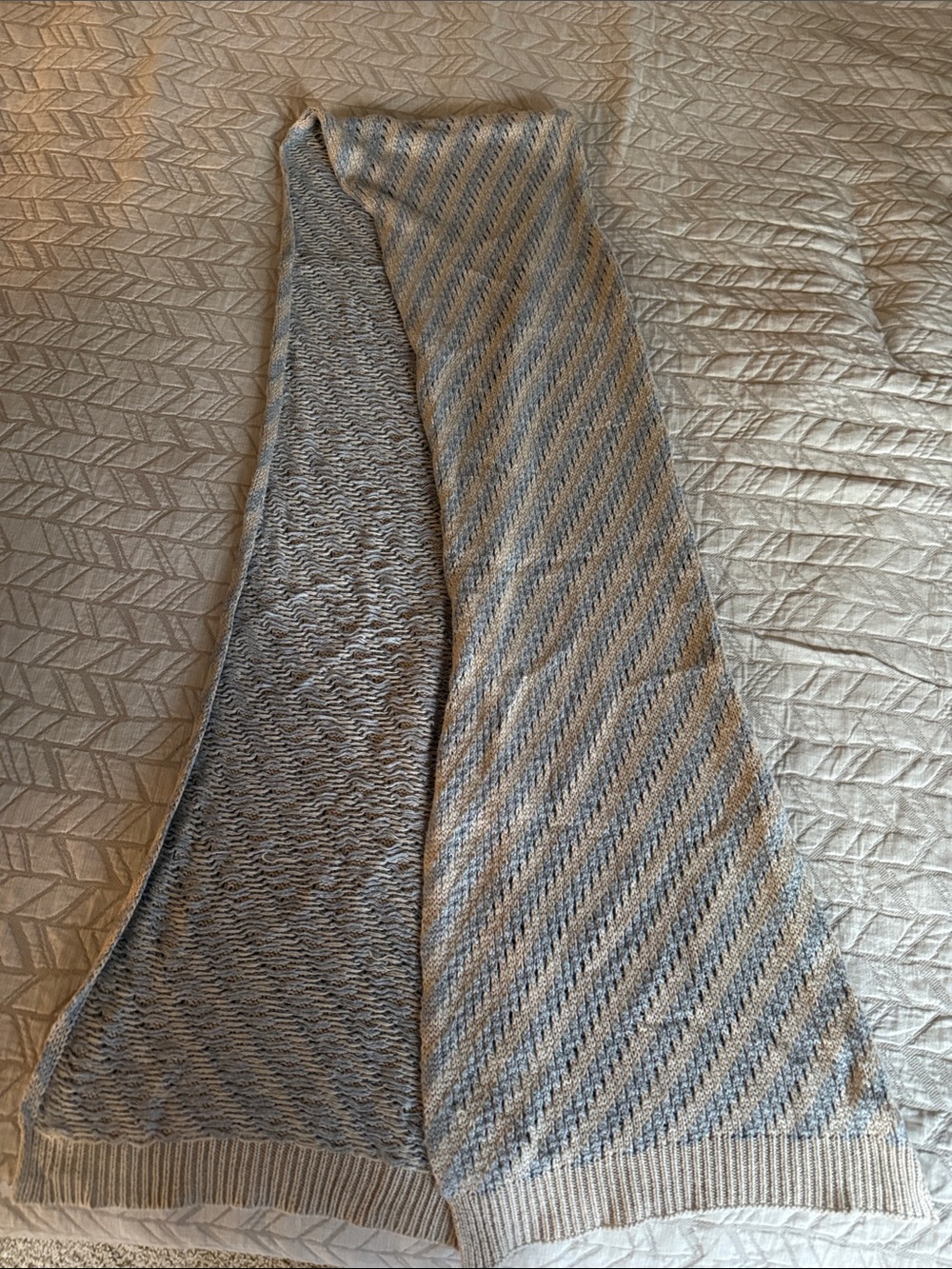 Beige and Light Blue Knit Maxi Skirt - Women's viscous wool cotton 5%cashimere